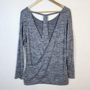Athleta Gray Heather Pose Open Back Layered Long Sleeve Top